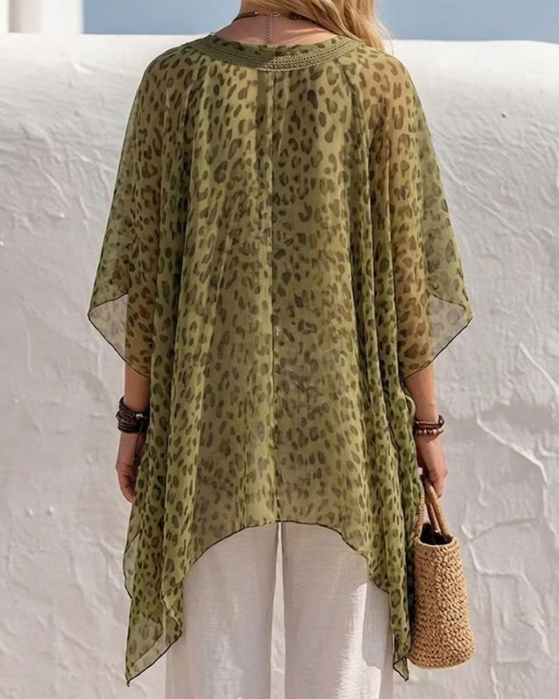 Blouse Col V Irrégulière Léopard