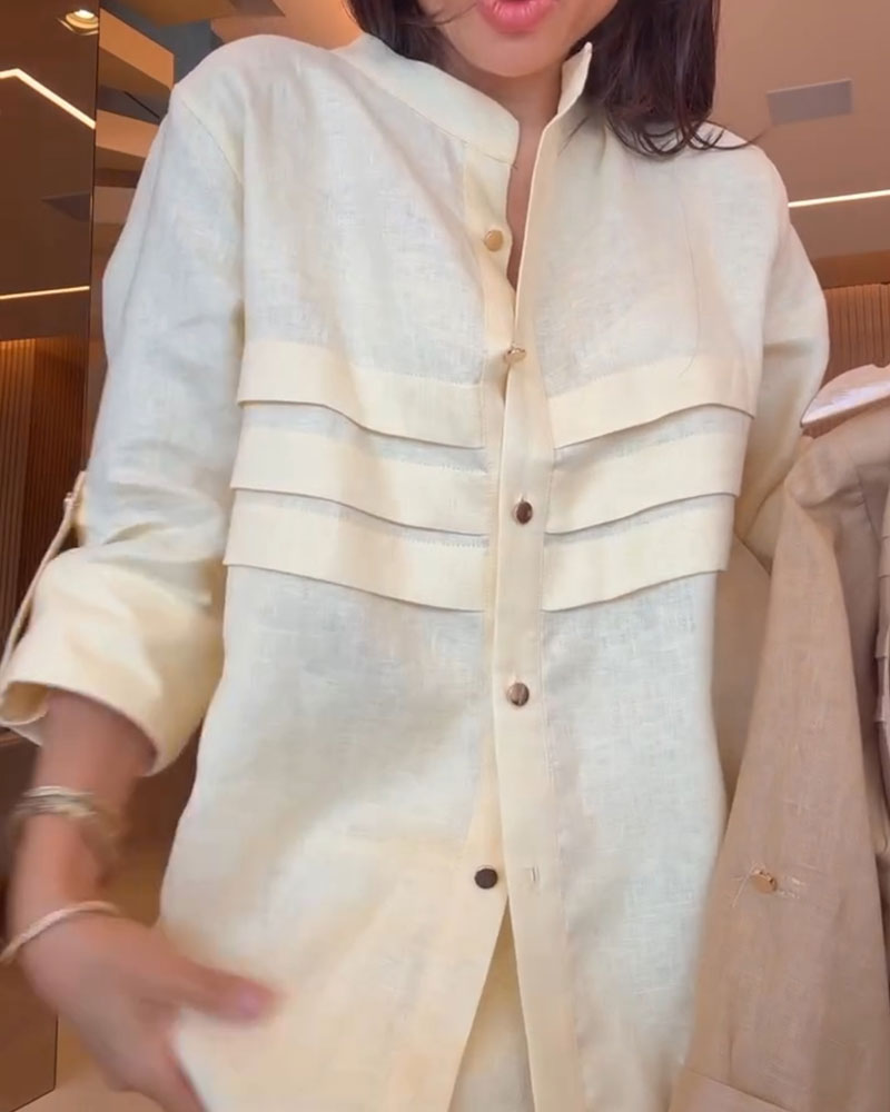 Blouse Col Mandarine Froncé Bouton