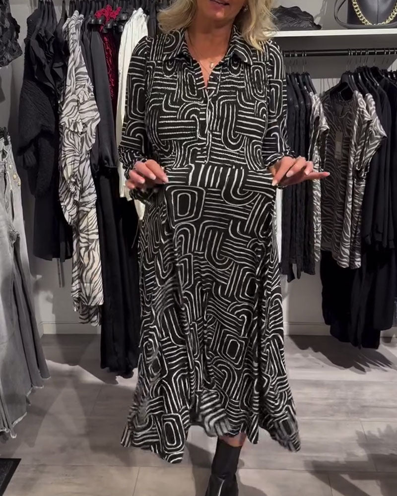 Robe Avec Design De Col Lapel Et Caractéristiques Imprimées Fashionables