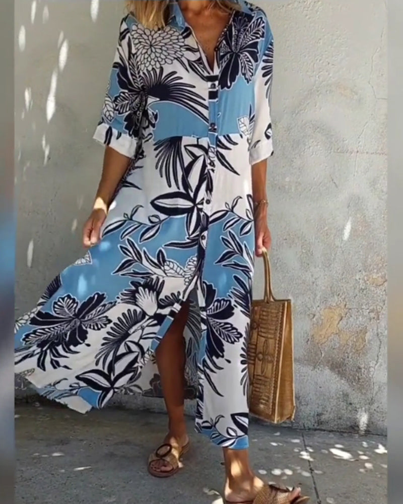 Robe chemise décontractée à imprimé floral