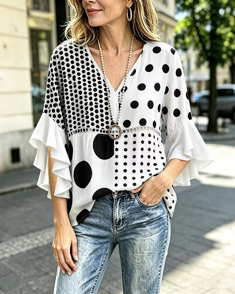 Blouse Pois Mixte Patchwork Volant