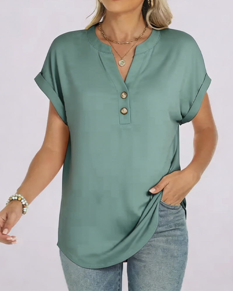 T-Shirt Uni Col V Manches Courtes