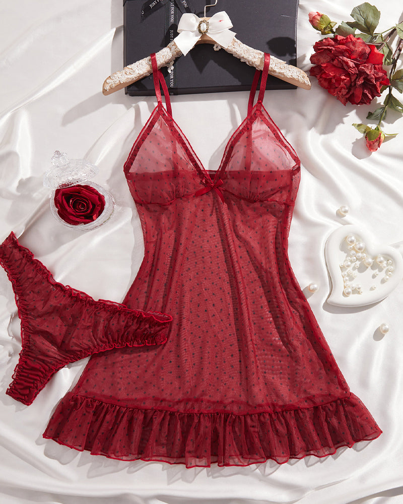 Set Pois Mesh Robe De Nuit