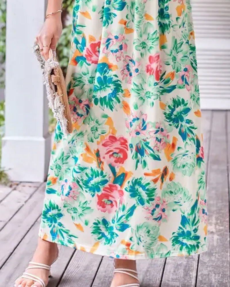 Robe Florale Sans Bretelles Taille A-Ligne