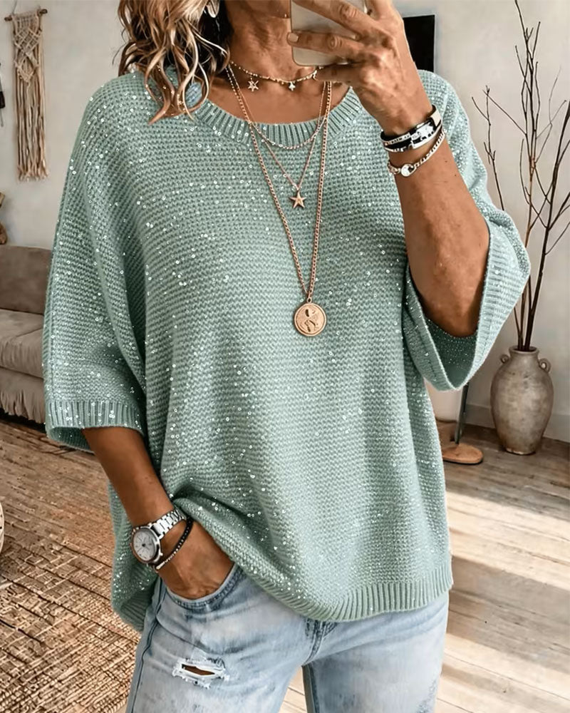 Pull Col Rond 3/4 Manche Décontracté