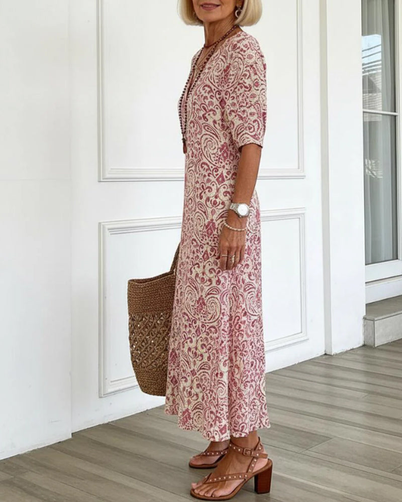 Robe Vintage Florale Encolure V Maxi