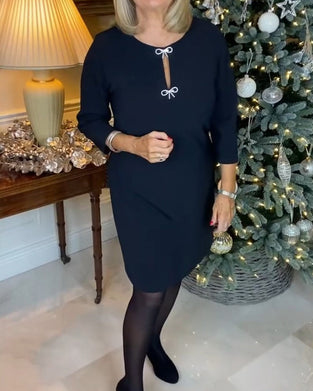 Robe simple à col rond de couleur unie