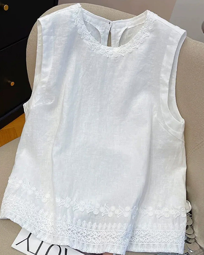 Tank Top Col Rond Bordure Brodée