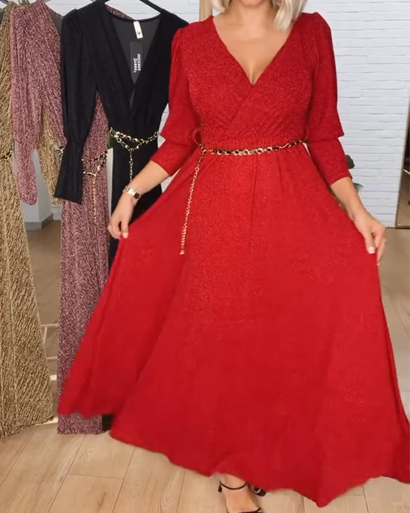 Robe Élégante Unie À Col En V