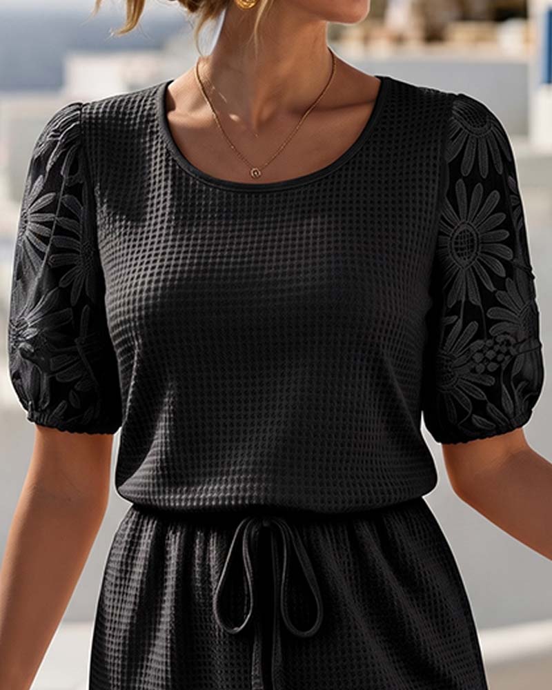 Robe Gaufrage Tricot Patchwork Daisy Dentelle
