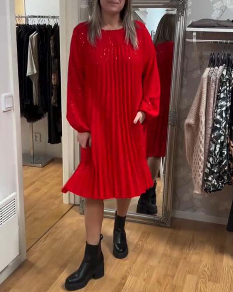 Robe Avec Design à Manches Bouffantes, Détail Plissé Et Silhouette Lâche