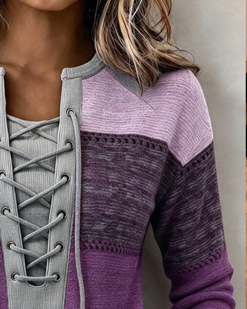 Sweatshirt Attacher Rayé Bloc De Couleur Ajusté