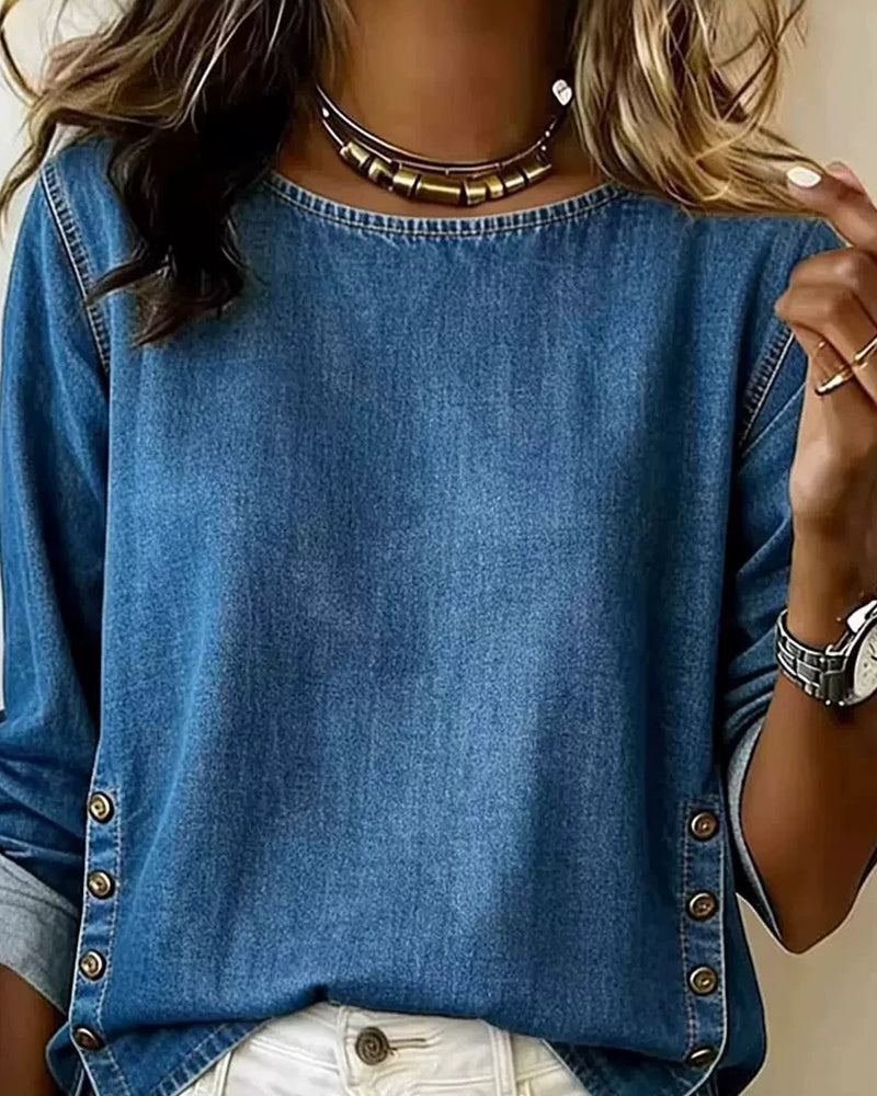 Blouse Col Rond Fente Latérale Bouton
