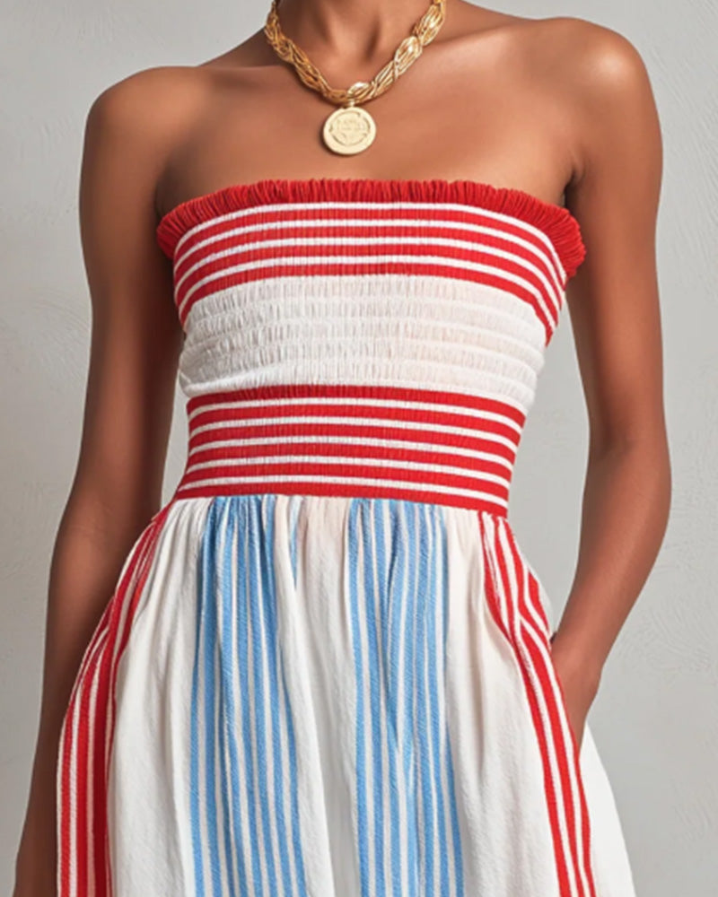 Robe Sans Bretelles Colorée Rayure