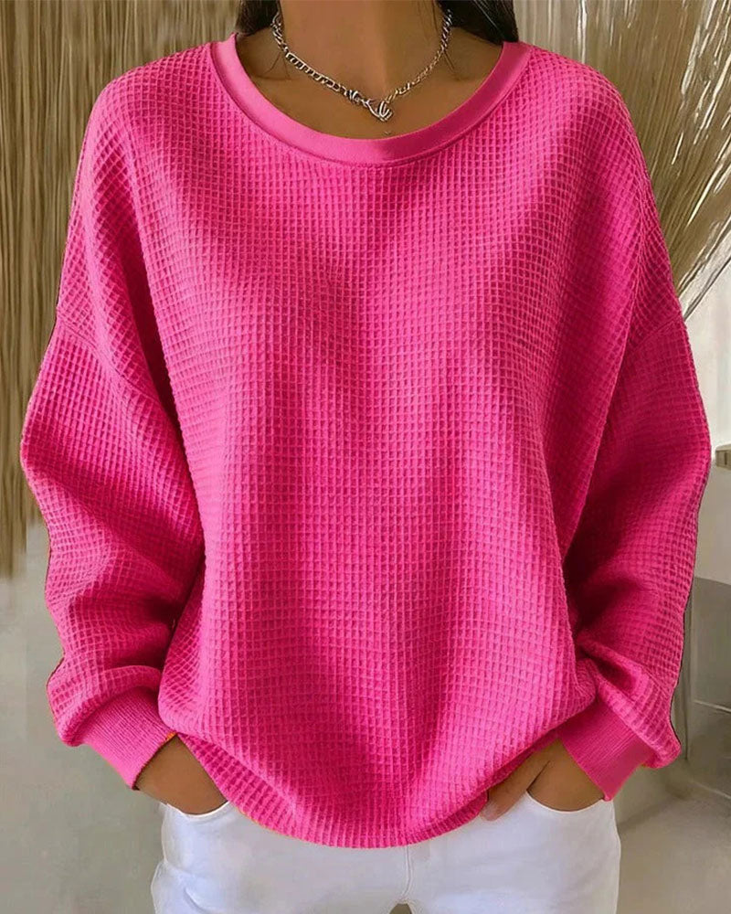 Sweatshirt Unie Texture Gaufrée Pullover