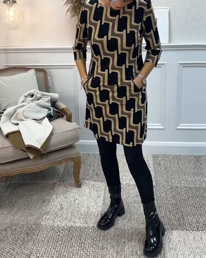 Robe ajustée imprimée à col rond