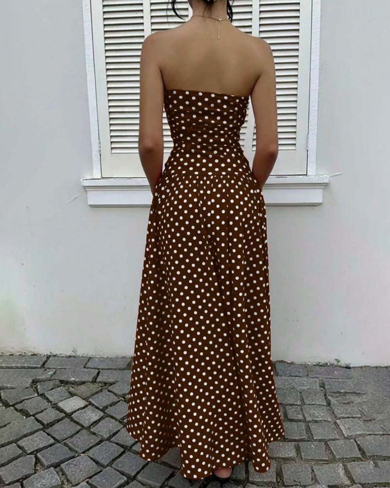 Robe Bandeau À Pois Ligne A Longue