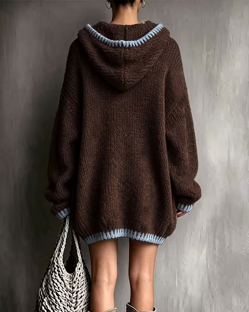 Robe Pull Contraste Cordon Capuche