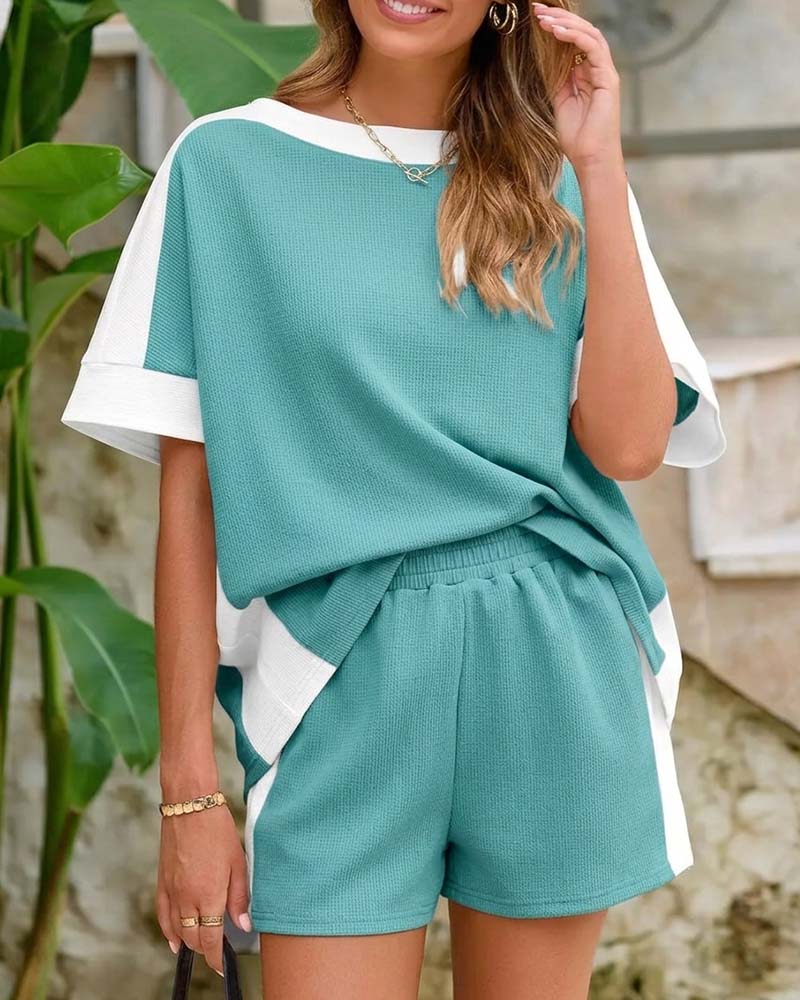 Set Bloc De Couleur Manche Courte Short Décontracté