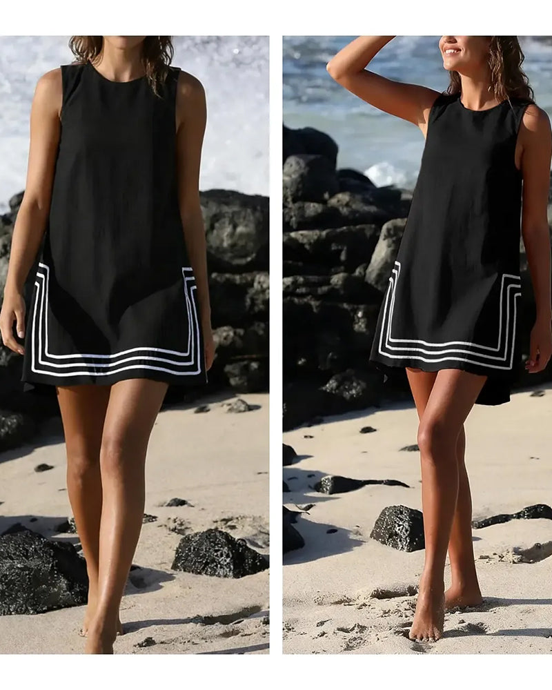 Robes Rayure Sans Manches Droite Court