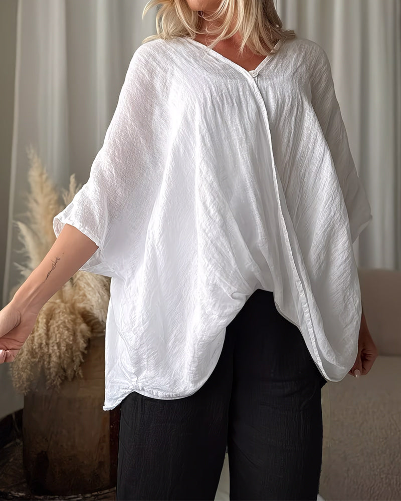 Blouse Lâche Manche Chauve-Souris Unie