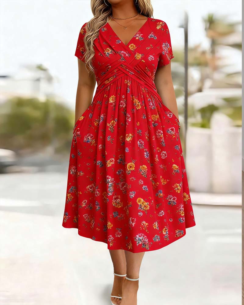 Robe Florale Twist Manche Courte