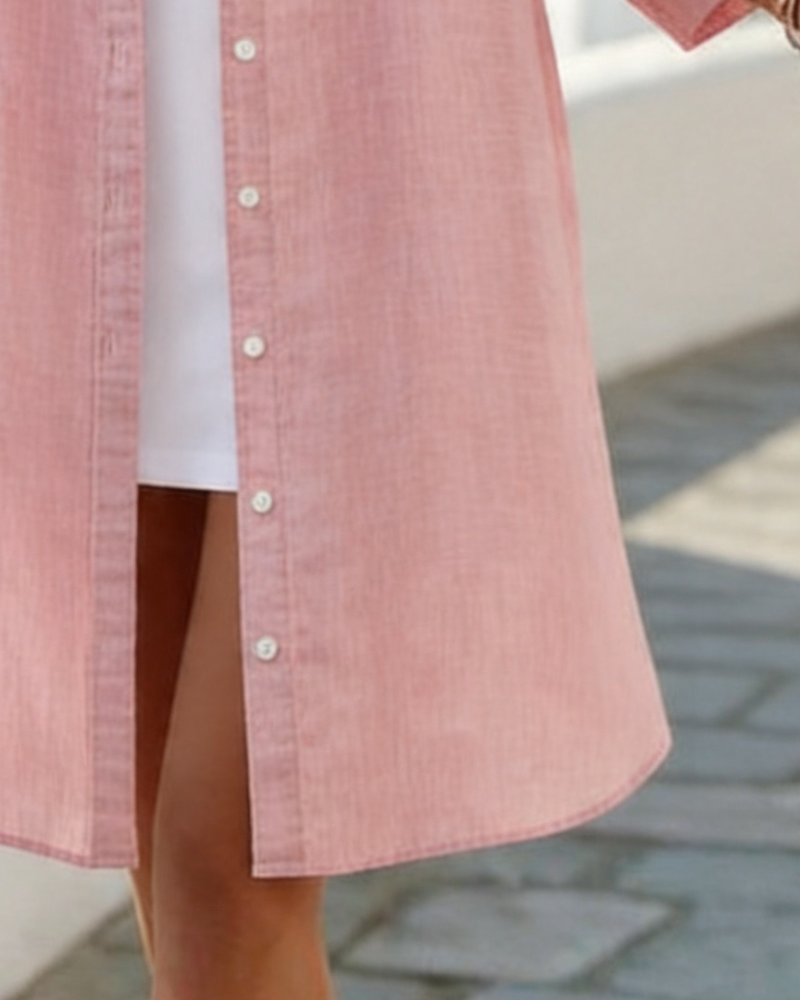 Robe Revers Bouton Longue Chemise