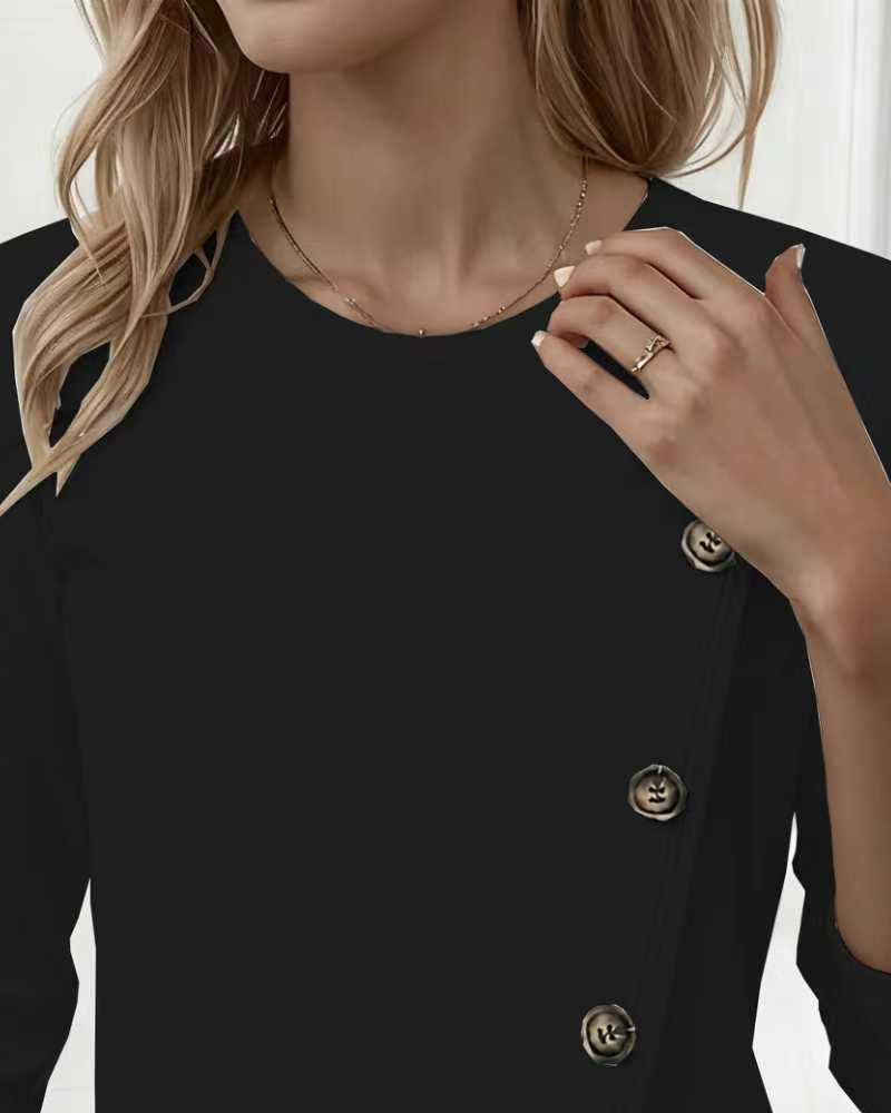 T-Shirt Irrégulier Faux Bouton Manches Longues