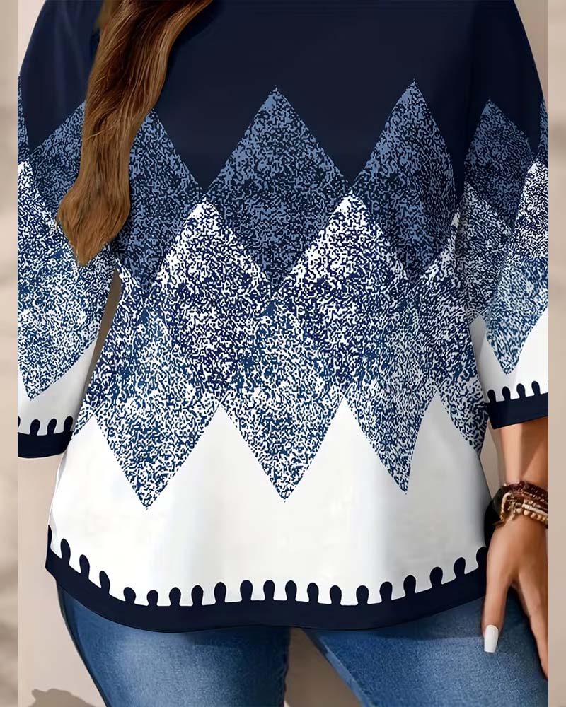 Top Coupe Ample Col Rond Manche Trois-Quarts