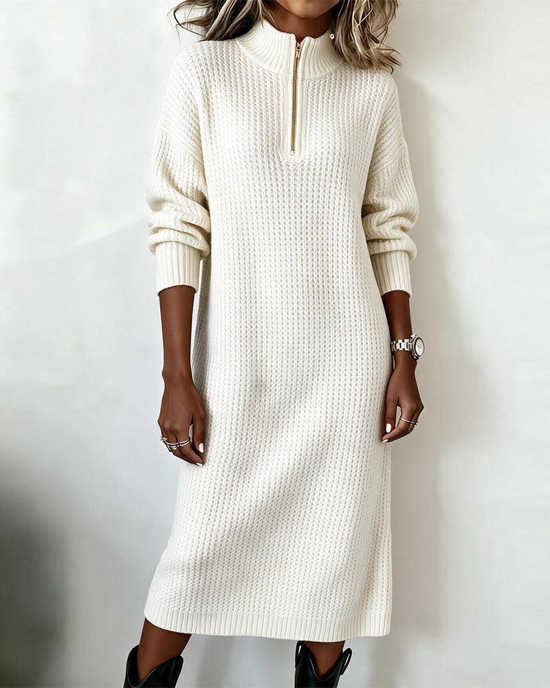 Robe Pull Demi-Zip Col Roulé Uni