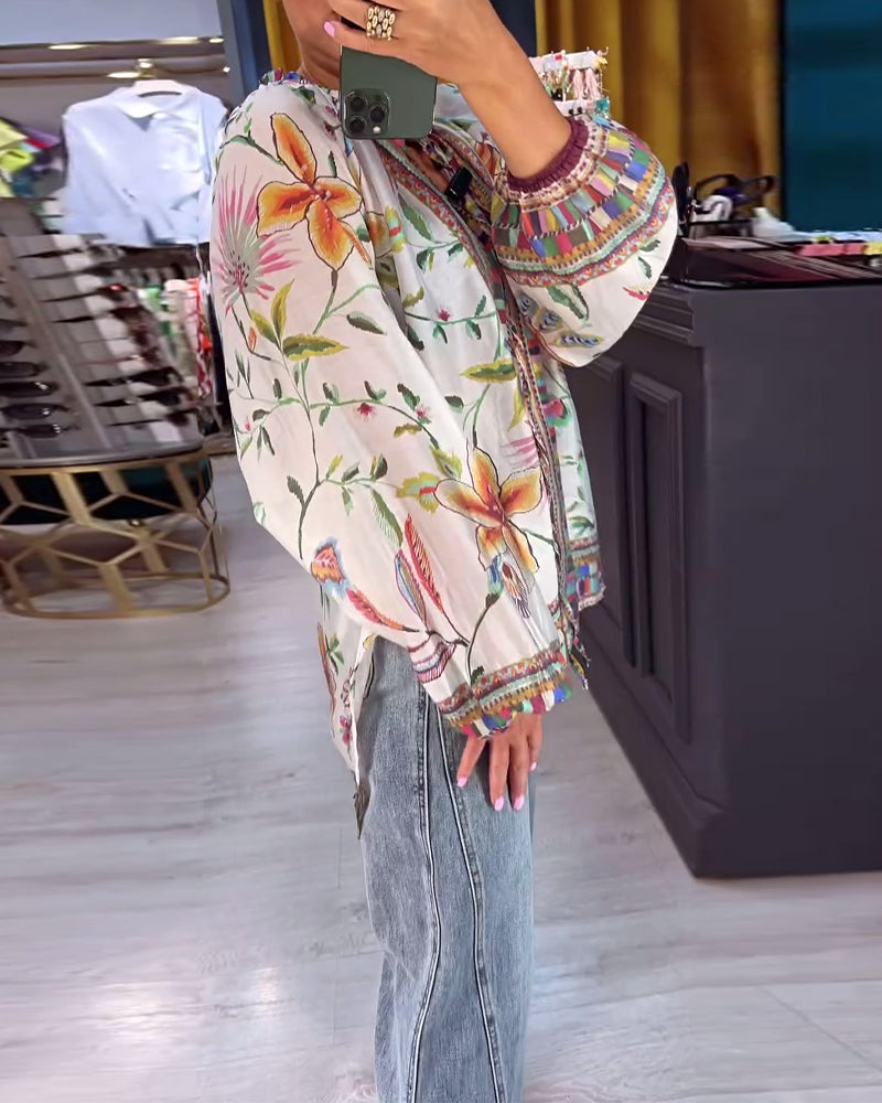 Blouse Sexy à col en V Imprimé tendance