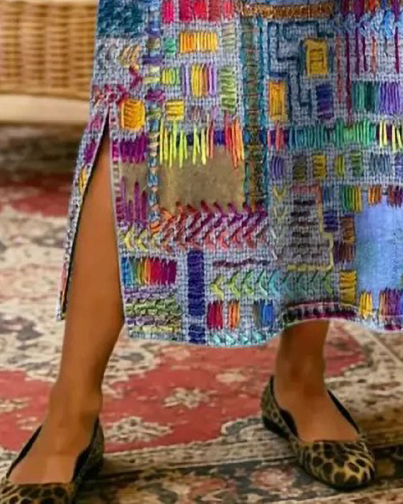Robe Colorée Géométrique Demi-Manches