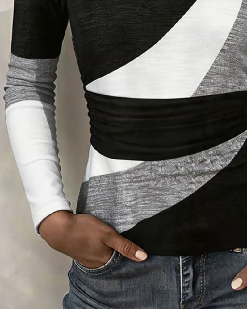 Haut Couleur Contrastante Col Rond Taille