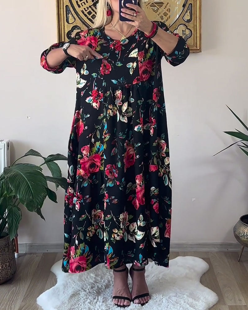 Robe Ample Oversize Col Rond Imprimée