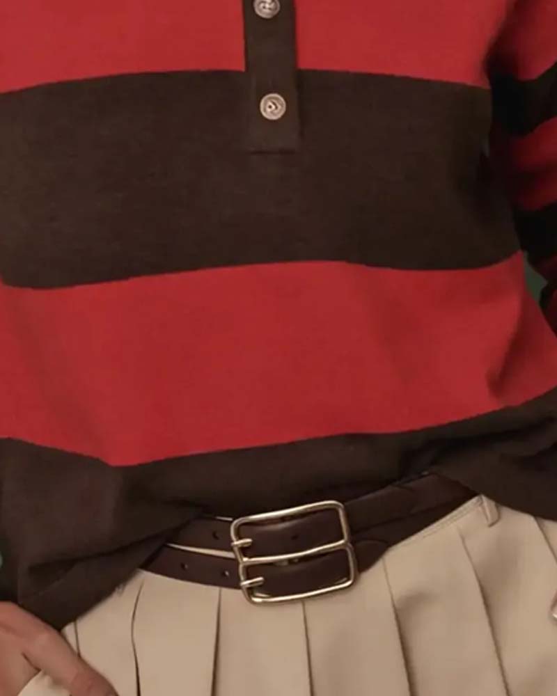 Pullover À Larges Rayons À Boutonnage Revers