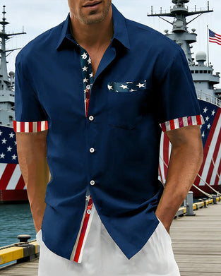 Chemise Étoiles Et Rayures Imprimé Manches Courtes