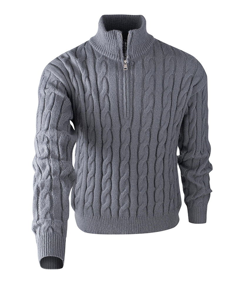 Pull Homme Unie Tressé Fermeture Éclair