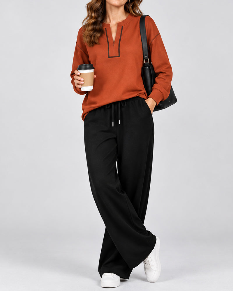 Ensemble Col V Ligne Large Jambe Manche Longue