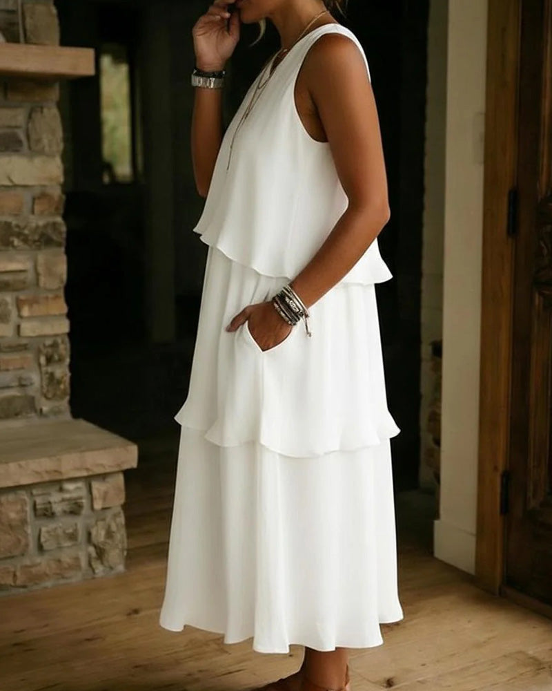Robe Superposée Volantée Sans Manches