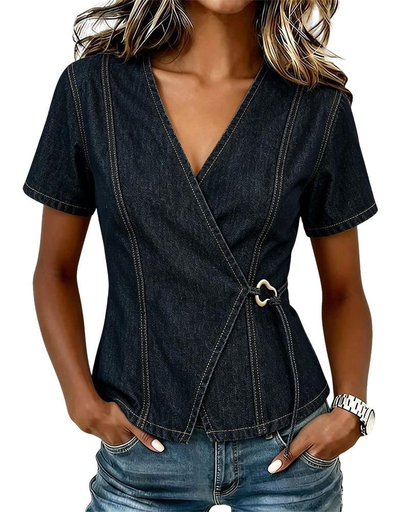 Blouse Irrégulière Lace-Up Denim