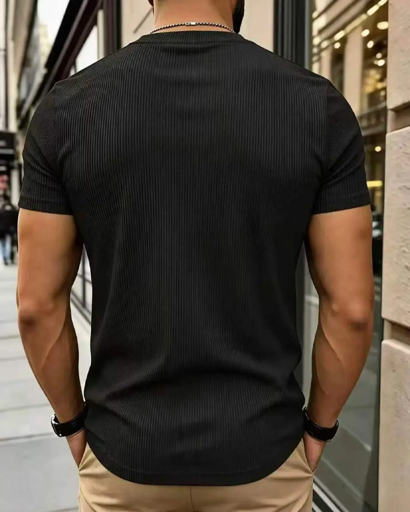 T-Shirt Col En V Côtelé Unie Homme
