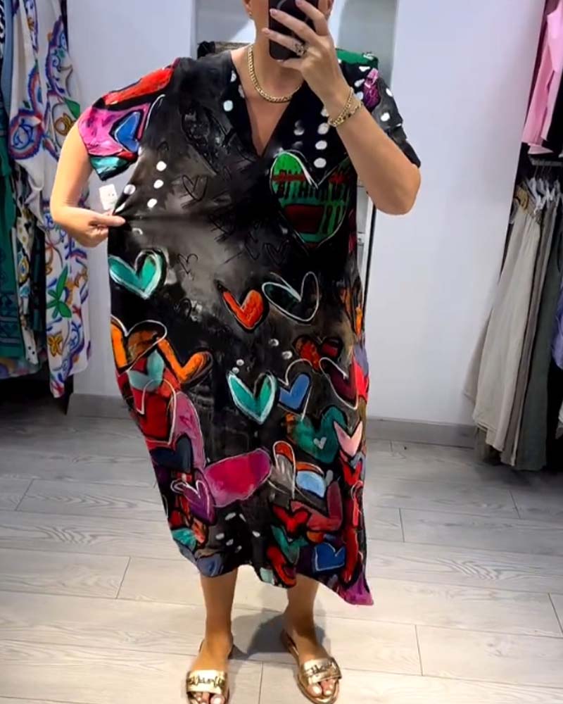 Robe décontractée Love imprimée à col en V