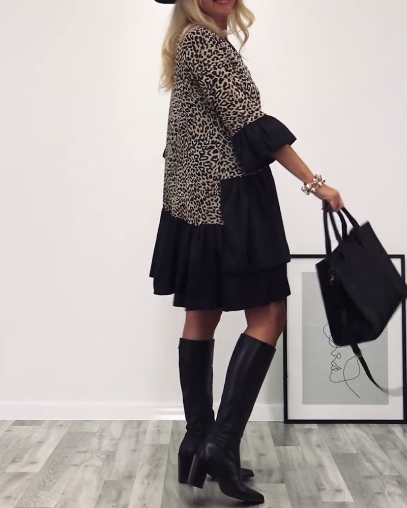 Robe décontractée à volants à imprimé léopard