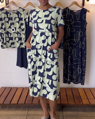 Robe décontractée de tous les jours col rond imprimé