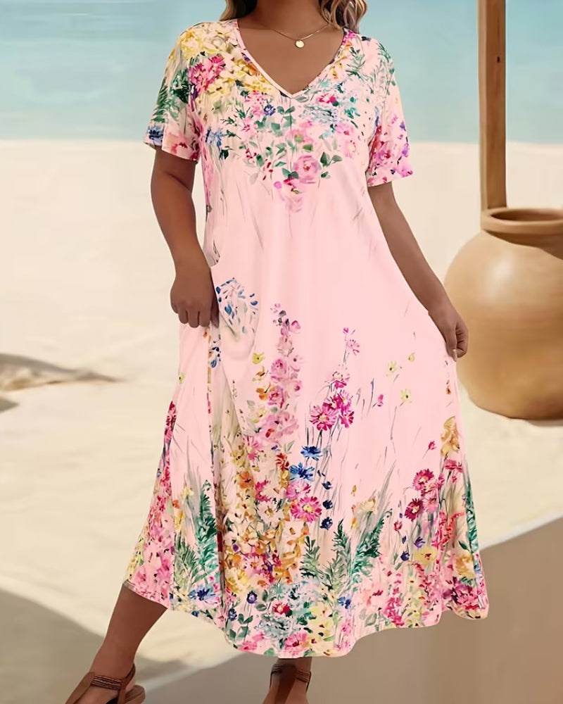 Robe Aquarelle Florale Col V