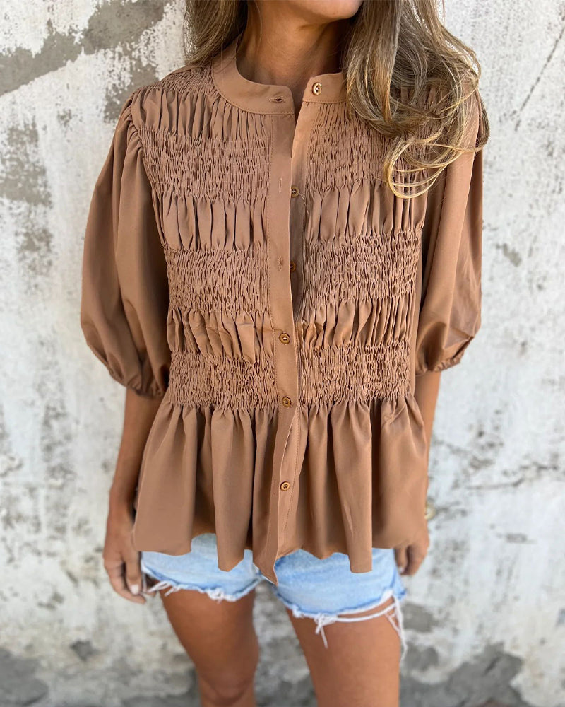 Blouse Mode Décontractée Manches Courtes Uni