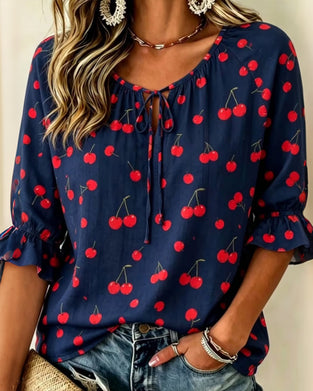 Blouse Imprimé Cerise Attache 3/4 Manche