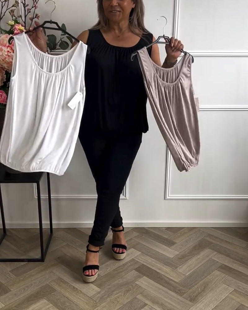 Débardeur Sans Manches Uni Plissé