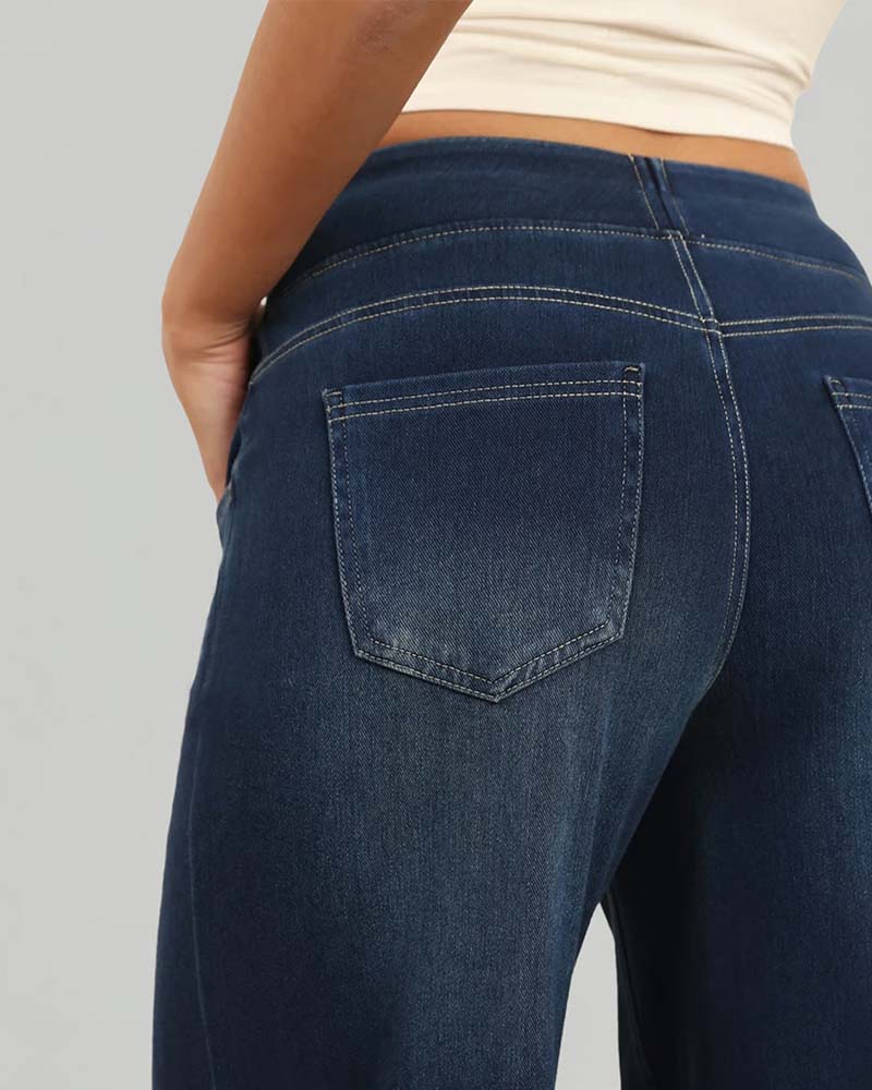 Pantalon Taille Élastique Denim Large Jambe