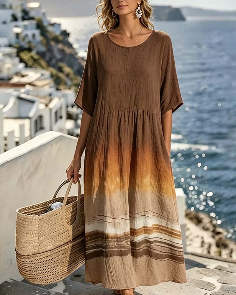 Robe Décontractée Dégradée Manches Mi-Longues